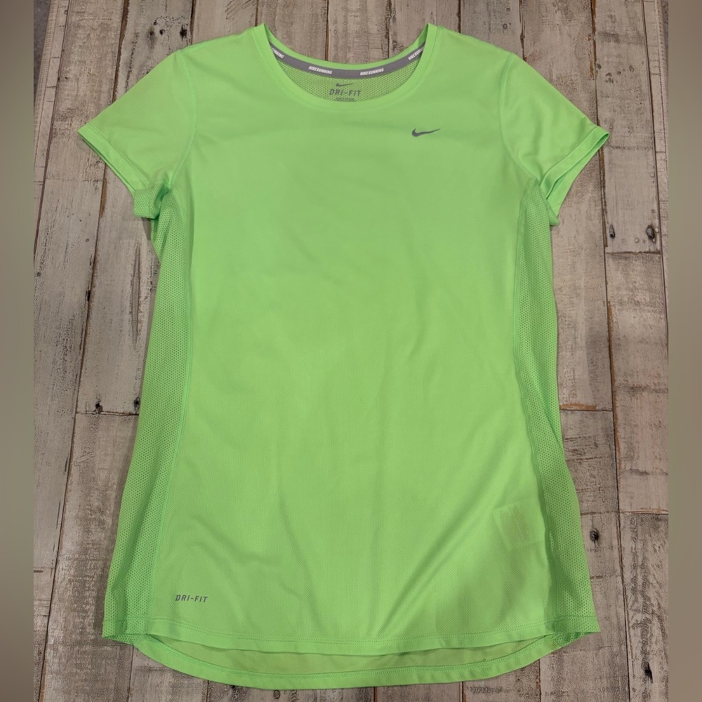 NIKE DRI FIT-Medium Neon Green Athletic Running Short Sleeve T-Shirt